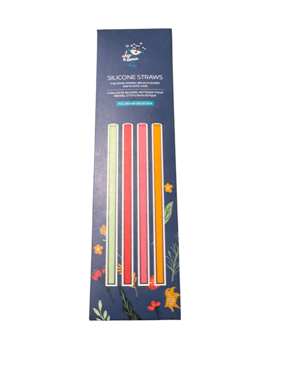 Chic & Tonic Silicone Straws- Full Bloom Collection. 4pk,brush cleaner &case